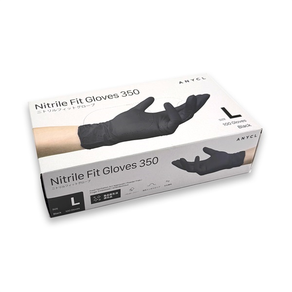 ニトリルフィットグローブ350　黒　バラ(黒-L)